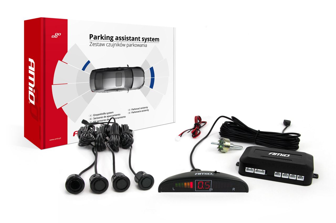 Kit 4 Sensores Estacionamento de Automóvel 18mm c/ Display - Preto Dourado