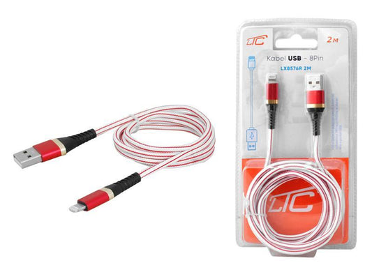 Cabo Lightning iPhone iPad iPad Entrelaçado 2M Vermelho