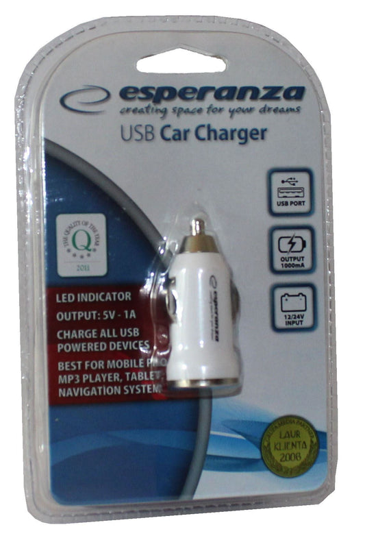 Mini Carregador de Isqueiro  12-24V 1 x USB 1A Branco