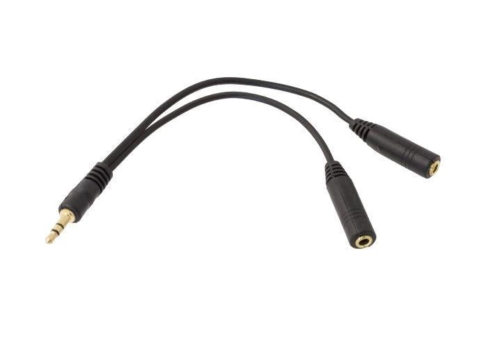 Cabo Splitter Jack 3.5mm 4Pin macho - 2 x Jack 3.5mm fêmea - Preto - 1.0m