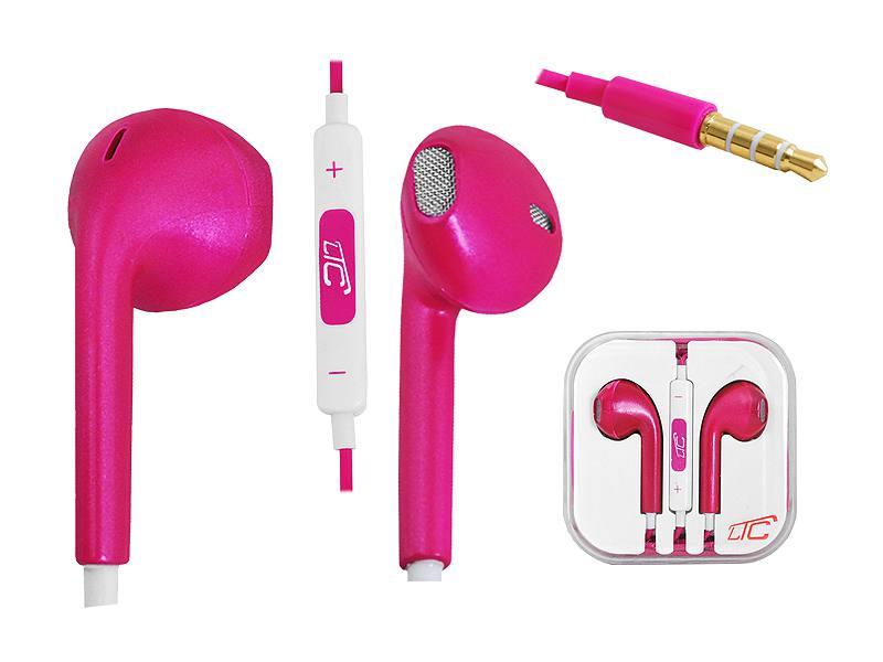 Auriculares earbuds estéreo Jack 3.5mm com Microfone - Rosa