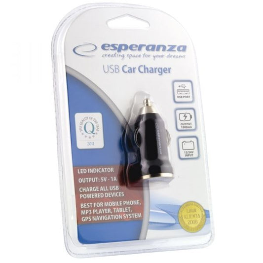 Mini Carregador de Isqueiro  12-24V 1 x USB 1A Preto