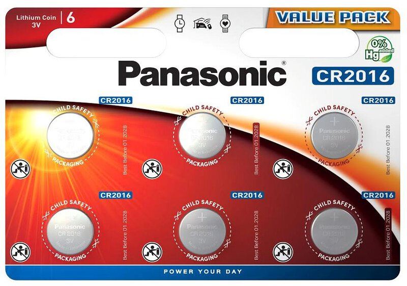 Pilha Litio Botao  CR2016   3.0V Panasonic [Blister 6 unid.] Validade JAN-2029