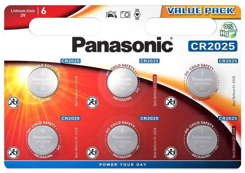 Pilha Litio Botao 3.0V CR2025 Panasonic  [Blister 6 unid.] Validade JAN-2030