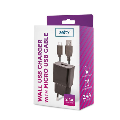 Carregador Micro USB 5V DC  2.4A 220V Preto